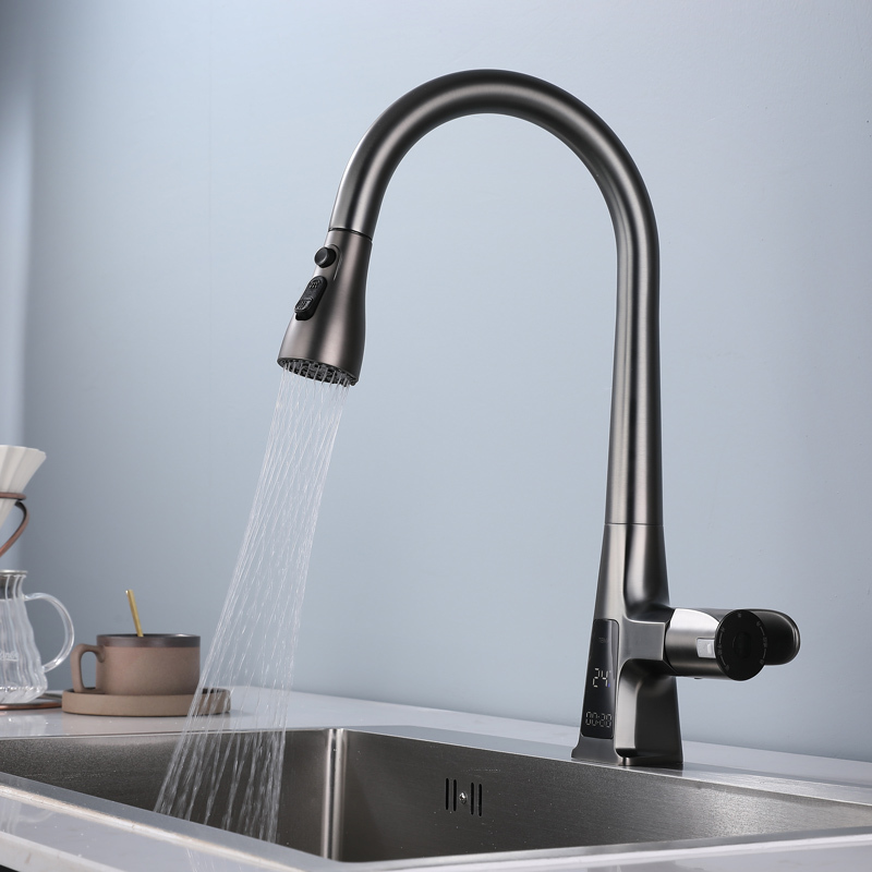 All-Copper Sensor Kitchen Sink Faucet with Hot and Cold Water, Universal Swivel Household Dishwashing Sink Splash-Proof Pull-Out Faucet All-Copper Sensor Kitchen Sink Faucet with Hot and Cold Water, Universal Swivel Household Dishwashing Sink Splash-Proof Pull-Out Faucet