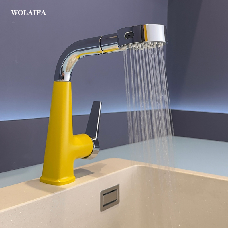 All-Copper Basin Faucet, Hot and Cold, Pull-Out Type, for Home Bathroom, Adjustable Height, for Washing Face and Hands, Toilet Faucet