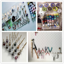 Tool rack sewing machine thread rack pagoda round wax hook shelf solid wood hole board wall storage rack