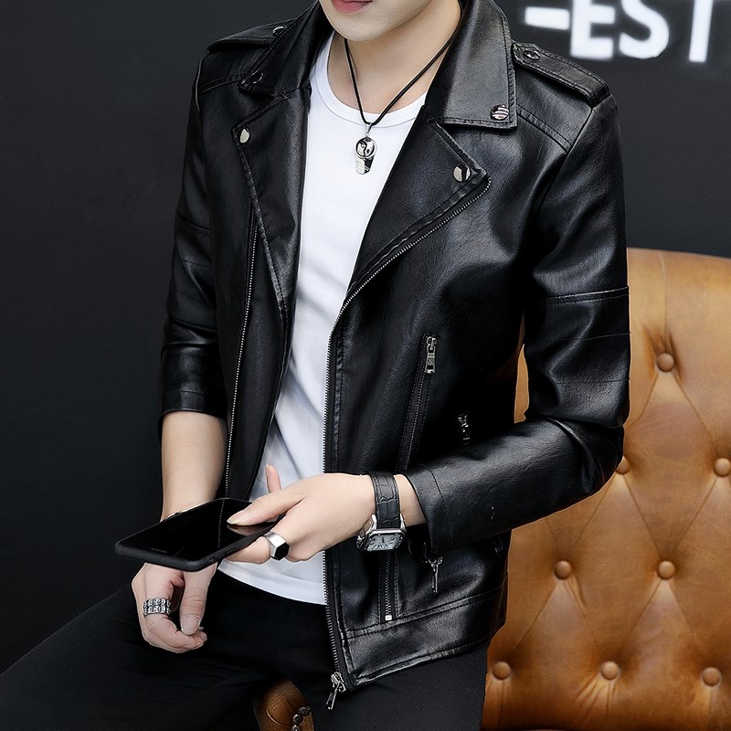 2023 new leather men's jacket spring and autumn Korean style loose trendy sheepskin plus velvet tide brand handsome casual jacket