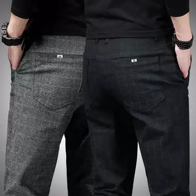 Tide brand autumn casual pants men's small straight pants youth slim stretch plaid pants Korean fashion versatile pants