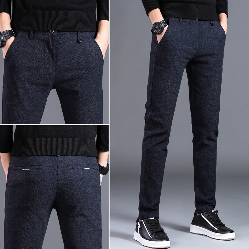 European and American autumn and winter new men's casual pants 2022 plus velvet padded pants men Korean trend Joker slim trousers