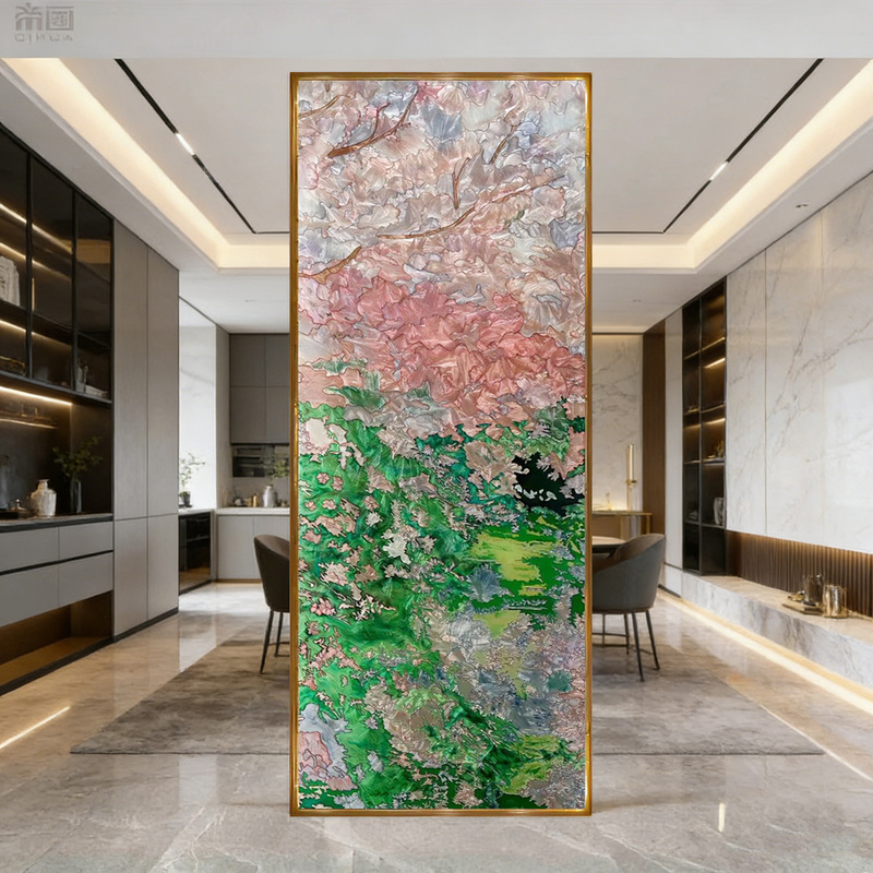 Modern High-End Art Glass Screen with Hand-Painted Enamel Colors for Entryway, Living Room, Bedroom, and Partition