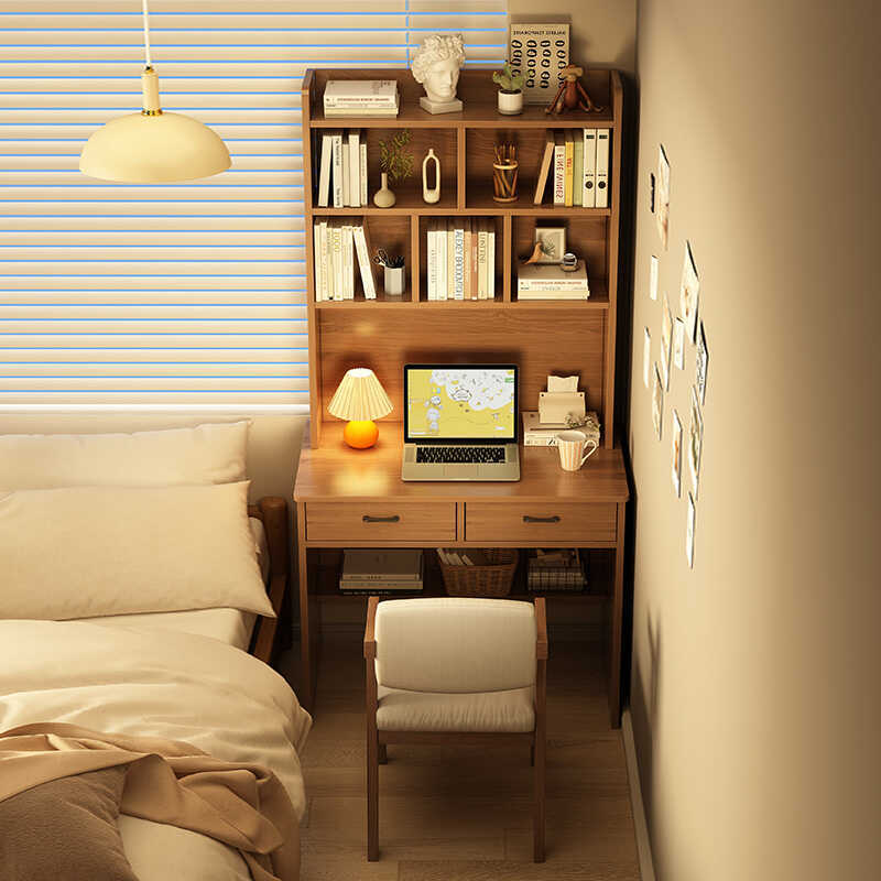 New Chinese-Style Desk and Bookshelf Integrated Table for Home Use, Student Writing Desk, Bedroom 70/80cm Wide Simple Computer Desk