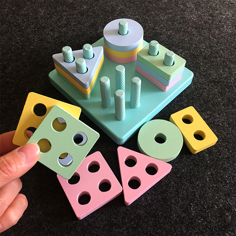 Children's geometry pairing set column building blocks baby 1-2-3 years old early teaching intellectual kindergarten Montesser toys