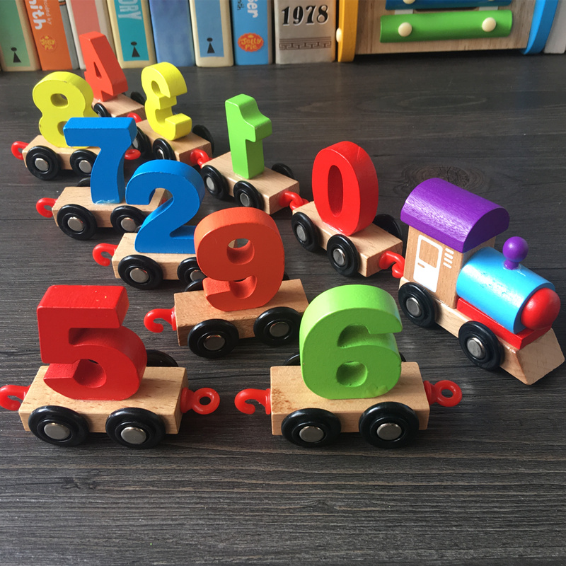 0-1-2-3-year-old digital tug-pull small train male girl to build up wood baby beneficial intellect early to teach toy