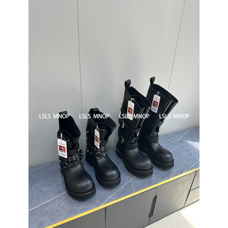 Uaua Mrts Sweet Cool Girl! Battle-Damaged Venom Boots for Men and Women, Thick-Soled Lace-Up High Boots, Motorcycle Rider Boots