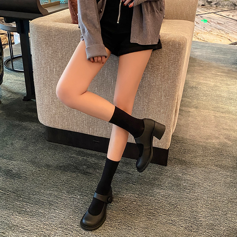 Roleita white Mary Jane shoes High heel shoes Inn wind small leather shoes Women Summer thin Jk shoes coarse heel single shoes