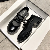 Round toe thick bottom Mary Jane small leather shoes womens autumn and winter British style Japanese jk shoes one word buckle platform shoes thick heel shoes