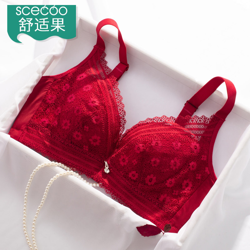 Comfort Fruit Bull Year Large Red Ben Year Thin Underwear Woman No Steel Ring Bra Lace Wedding China Red Bra