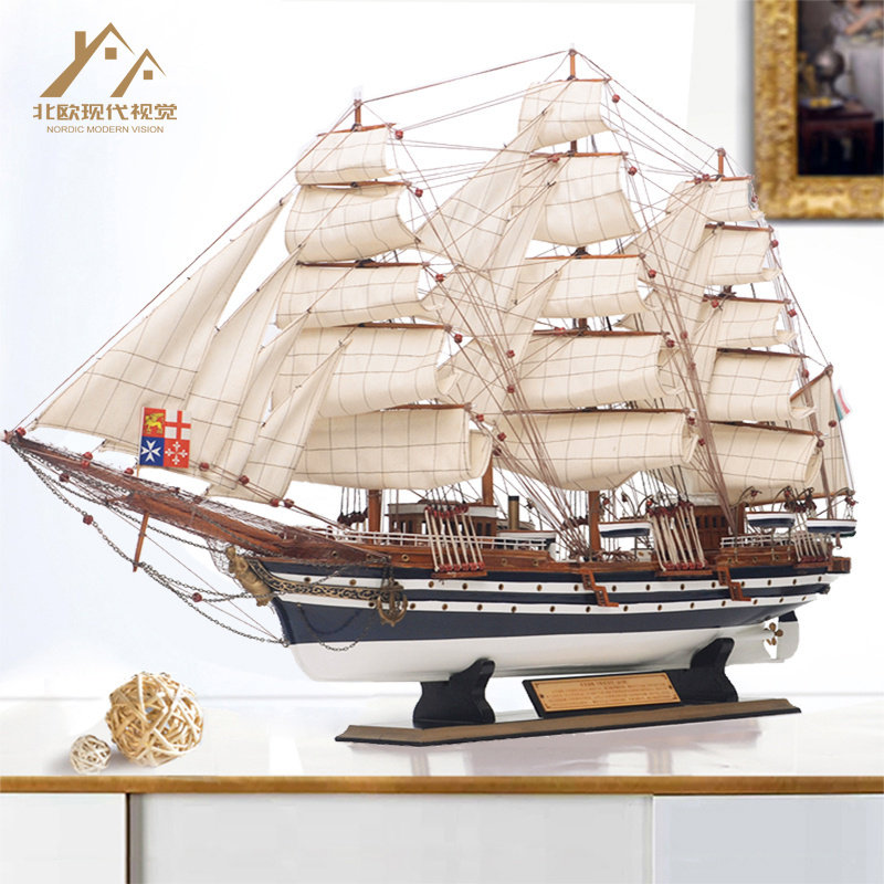 Upscale Grand Sailing swing piece one sails smooth and delicate wooden boat model Living room office Joe relocating for birthday present-Taobao