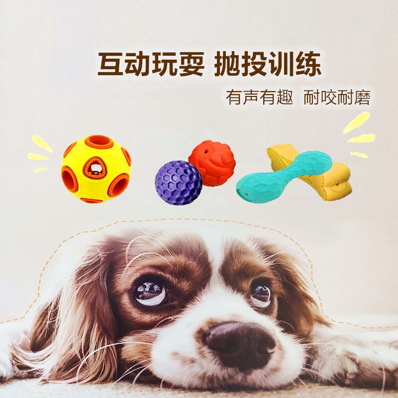 Dog toy resistant to bite and missed ball dog bone interaction training