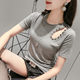 European station summer new fashion ripped short-sleeved T-shirt women's self-cultivation slim half-sleeved tight-fitting collarbone top tide