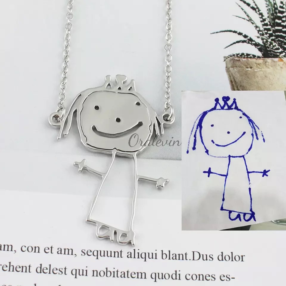 Children's drawing keychain custom creative painting to map DIY necklace hand-shaped children's personalized artwork souvenir