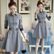 Womens autumn clothing 2022 new Korean version of the waist is thin and versatile temperament a word bottoming autumn long-sleeved dress autumn skirt