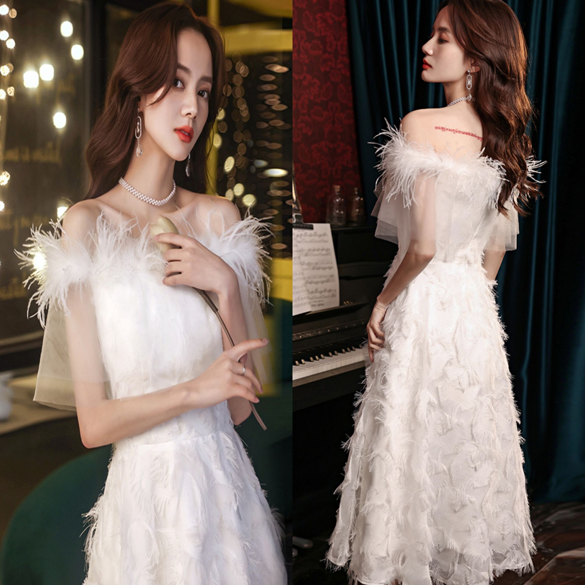 White evening dress women's 2021 new banquet temperament high-end noble annual party dress small people can usually wear