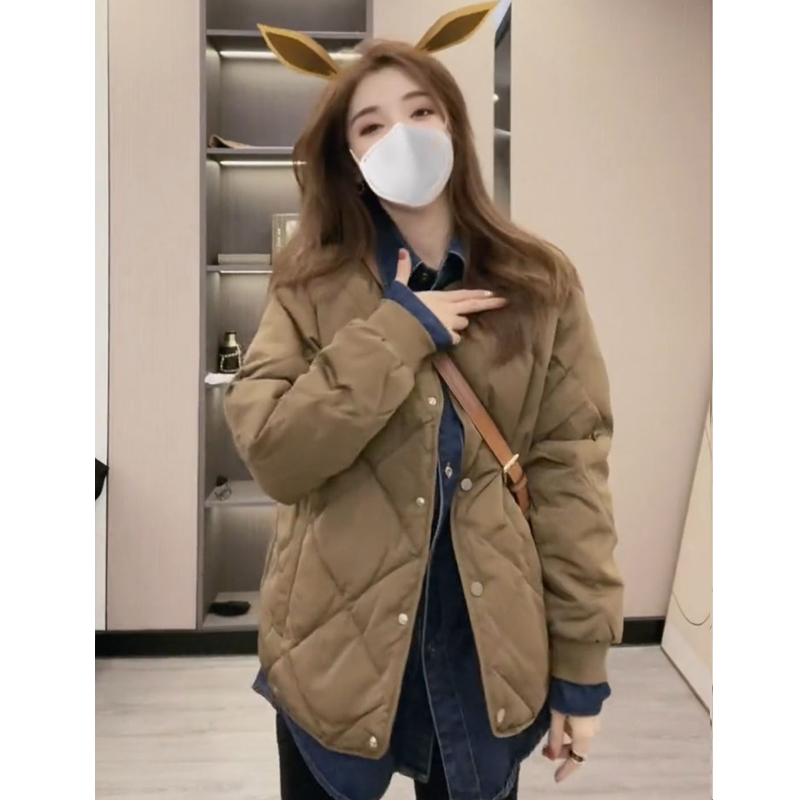 Short rhombus down padded jacket women's small 2022 new Korean version thickened warm padded jacket women's winter coat