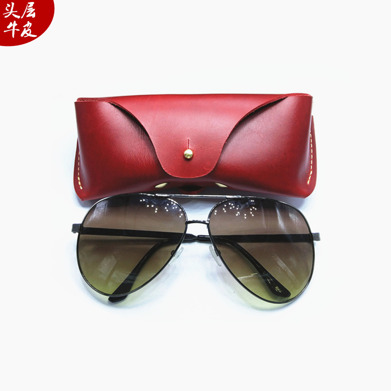 Handmade leather sunglasses case men's sunglasses glasses case women's portable wear belt glasses bag glasses bag anti-stress