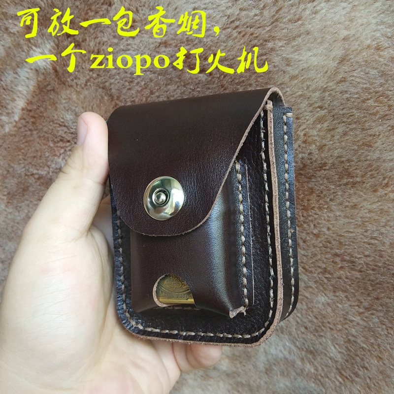 Da handmade cứng da rập khuôn nam retro túi da bò thuốc lá Zipo bật lửa đặt gói thuốc lá một gói - Bật lửa hộp quẹt điện