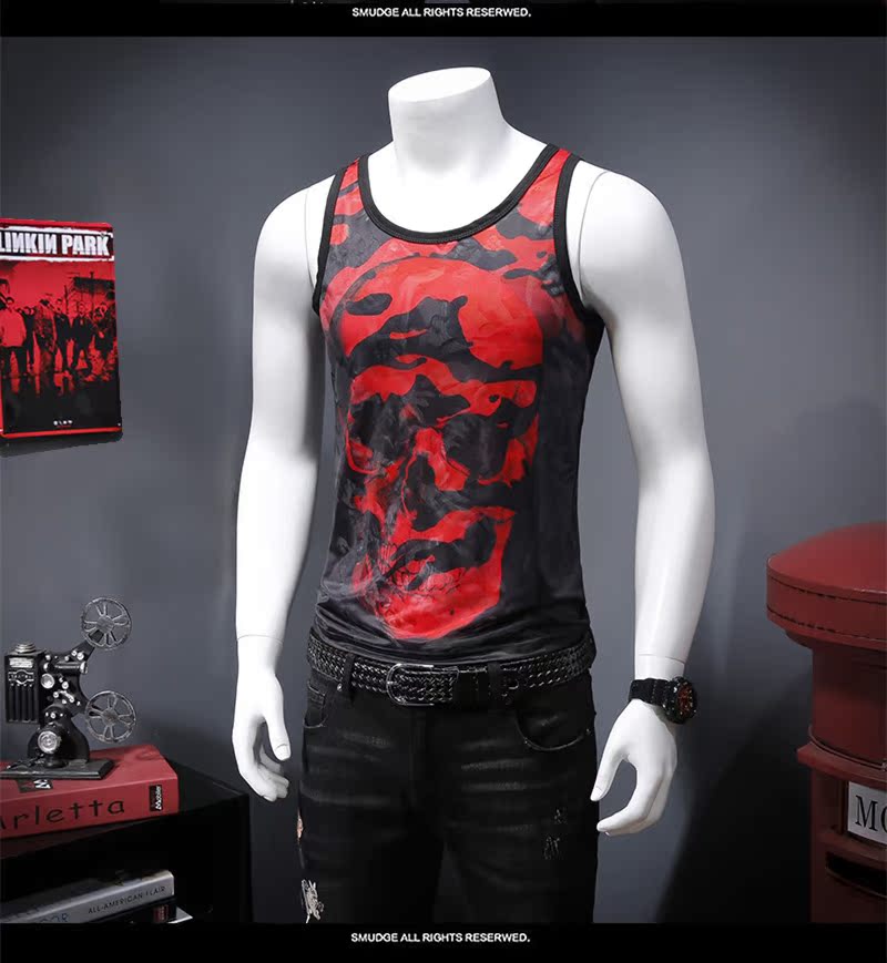 Mùa hè 2018 phong cách mới nam vest vest cá tính rỗng thoáng khí thể thao vest in áo không tay mỏng áo thể dục