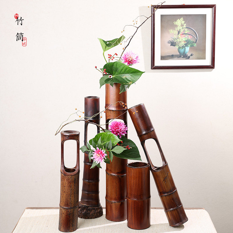 竹筒花器中式大號花瓶禪意竹製日式瓶花插花器皿 竹筒花器中式大號花瓶禪意竹製日式瓶花插花器皿