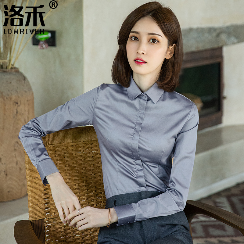 Grey Office Wear Long Sleeve Shirt Woman 2021 Winter new commuter workwear white tooling gush shirt inches