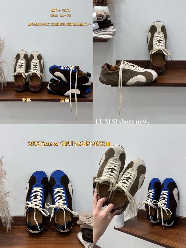 Retro Color-Blocked Ballet Trainers for Women, 2026 Autumn New Style, Genuine Leather Versatile Flat Sports Casual Shoes for Women