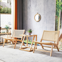 Rattan chair Natural rattan sofa chair ins balcony three-piece lazy sofa single recliner rattan handmade backrest