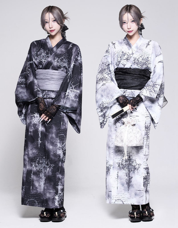 Nameless Japanese Style Rf Subculture Dark Punk Gothic Japanese Summer Kimono Yukata Set Y2K Nameless Japanese Style Rf Subculture Dark Punk Gothic Japanese Summer Kimono Yukata Set Y2K