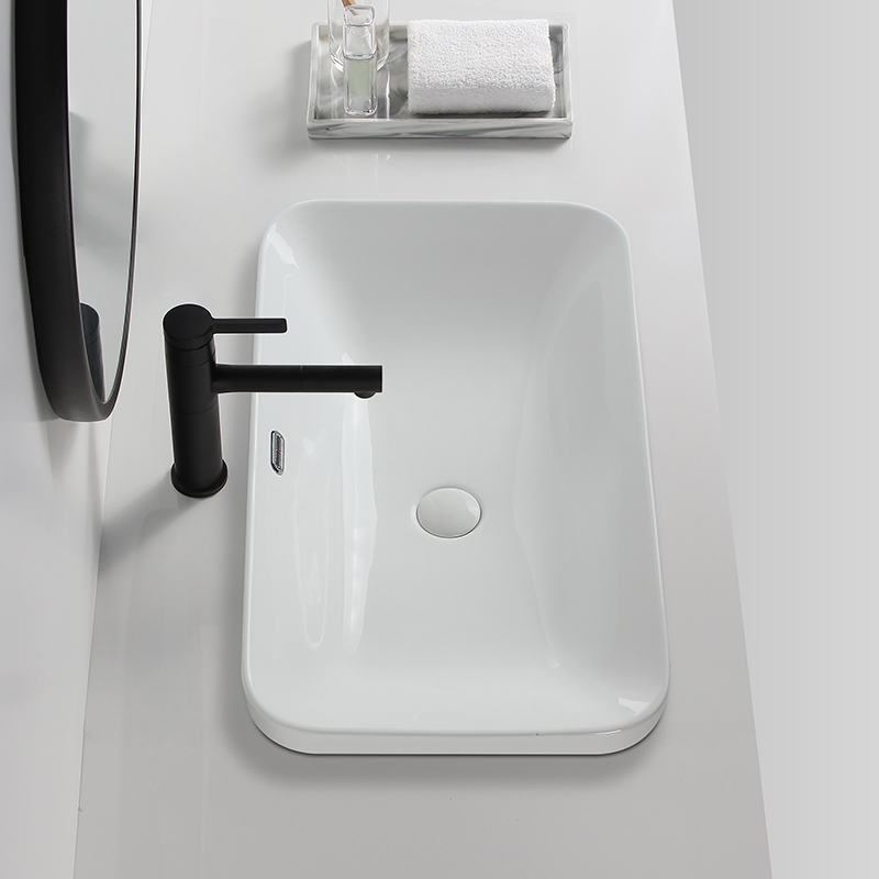 Ultra-thin side counter basin semi-recessed wash basin ceramic toilet hotel washbasin rectangular size size