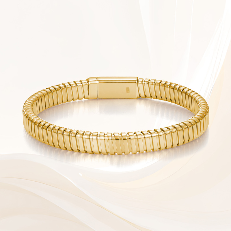 18K Gold Bracelet for Women, Plain Gold Striped Vintage Light Luxury Stackable Jewelry, Italian Craftsmanship Gas Pipe Elastic Bracelet 18K Gold Bracelet for Women, Plain Gold Striped Vintage Light Luxury Stackable Jewelry, Italian Craftsmanship Gas Pipe Elastic Bracelet