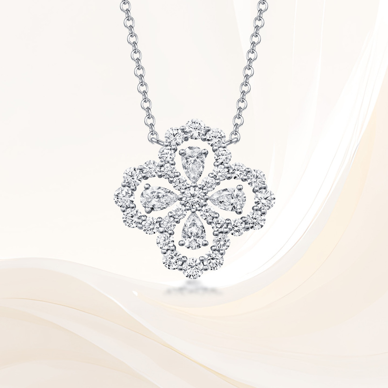 18K Gold Cultured Diamond Full Diamond Four-Leaf Clover Necklace Clavicle Chain for Women with a High-End Feel Platinum Loop Real Diamond Pendant