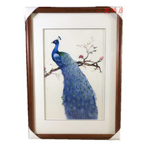 Pure handmade new boutique Suzhou embroidery painting Su embroidery finished hanging painting porch decorative painting 4060 Peacock rich