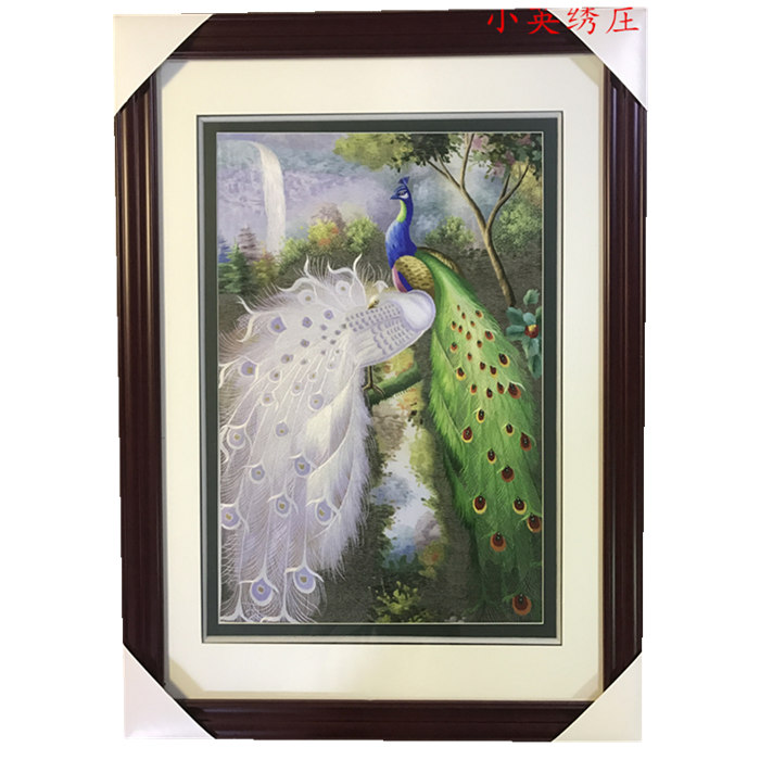 Pure handmade new boutique Suzhou embroidery painting Su embroidery finished product hanging painting Xuanguan decoration painting 4060 Peacock 1