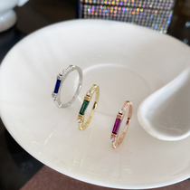 Marry Colorful Blue Treasure Natural rose Red Corundum Green Pointed Crystal Ring Woman S925 pure silver retro small and delicate ring