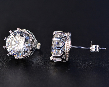Marry Classic Crown Imitation Mosan Diamond Crown S925 Silver Needle High Carbon Diamond 1 0Ct Ear Needle Super Flash Ear Jewelry