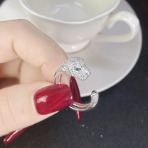 European and American temperament Panther head ring female plated PT950 Platinum feline inlaid zircon Exaggerated Ancestral green Cheetah Ring