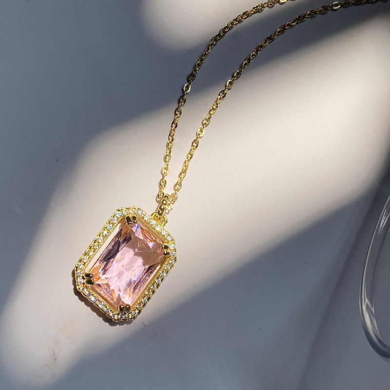 Marry Japan-Japan Classic Inlaid Megacra Pink Artificial Bexi Necklace Square Bag Square to Jane Temperament Pendant