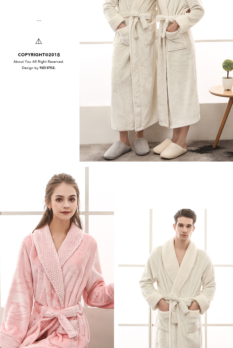 Mùa đông đôi áo ngủ nữ dày áo choàng flannel ấm áp XL dài đồ ngủ nhung san hô 220 kg nam áo ngủ thu đông Hàn Quốc