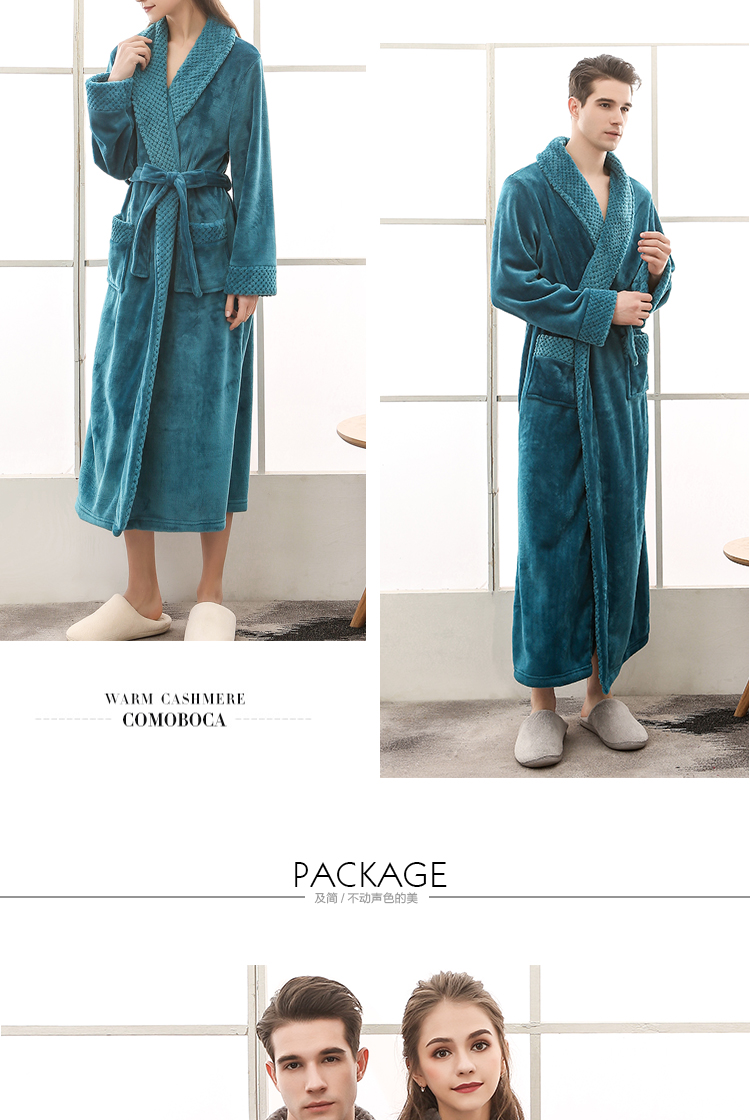 Mùa đông đôi áo ngủ nữ dày áo choàng flannel ấm áp XL dài đồ ngủ nhung san hô 220 kg nam áo ngủ thu đông Hàn Quốc