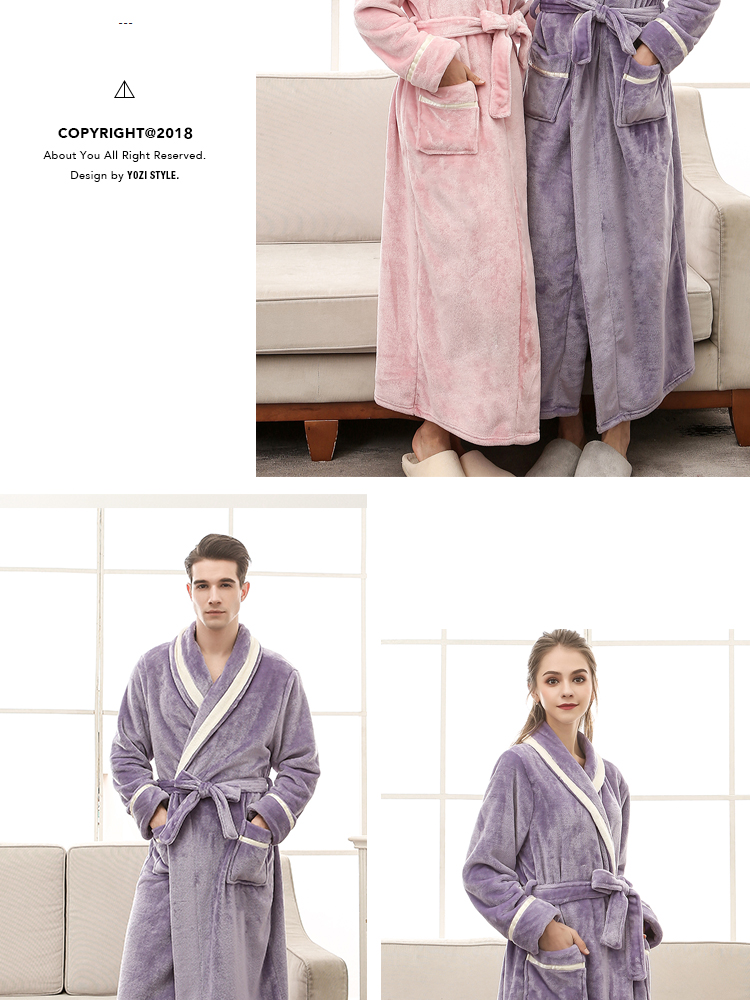 Mùa thu và mùa đông ấm áp dài đôi flannel dày áo ngủ nam và nữ XL áo choàng lông cừu san hô áo tắm dài đồ ngủ shop đồ ngủ đẹp giá rẻ