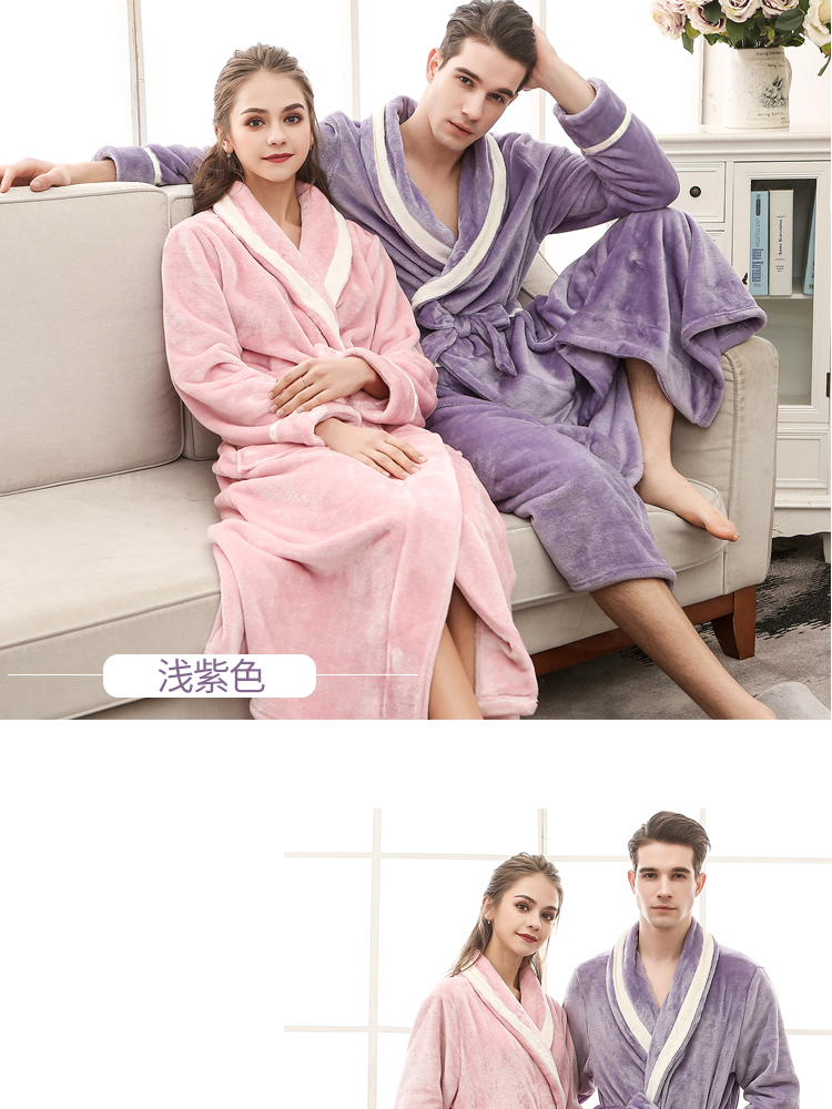 Mùa thu và mùa đông ấm áp dài đôi flannel dày áo ngủ nam và nữ XL áo choàng lông cừu san hô áo tắm dài đồ ngủ shop đồ ngủ đẹp giá rẻ