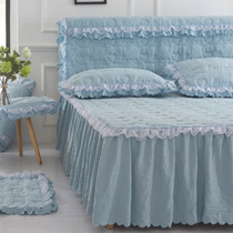  Korean princess style padded thickened elastic fully surrounded bedside cover Bedside cover Bedside protective cover Dust cover Solid color