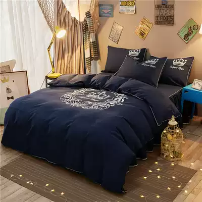 Korean version of the bed skirt four-piece cotton cotton bed cover Princess style bed single quilt cover solid color bed cover dormitory 1 8m bed cover