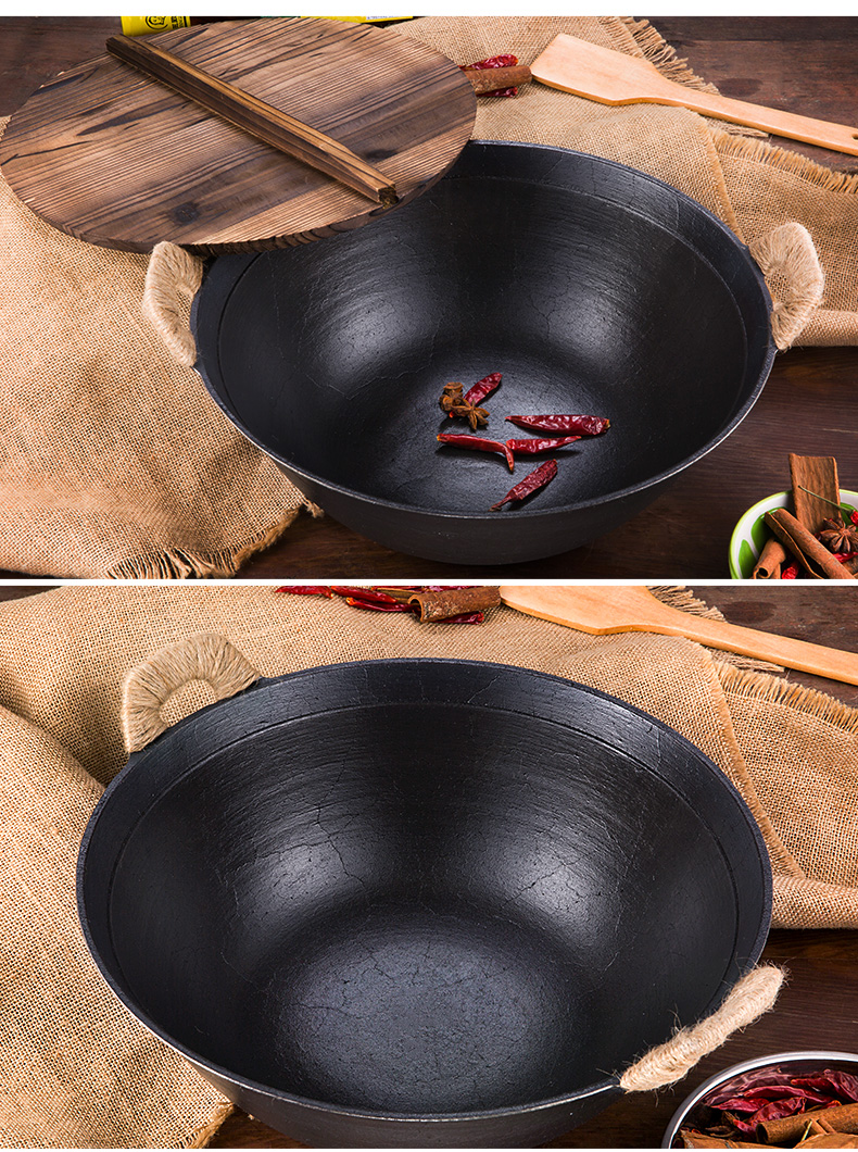 Thương mại 34/36/38 / 40CM chảo cổ điển lớn hai vòng đáy sâu sâu chảo sắt dày chảo giá đựng gia vị