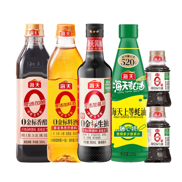 [渠道]海天0金标生抽香醋料酒蚝油家用厨房炒菜凉拌点蘸调味6件