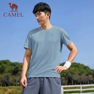 骆驼运动T恤速干衣男士2024夏季透气圆领健身跑步上衣体恤女短袖