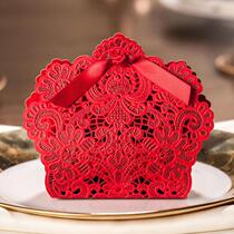  Wedding gift candy gift box High-end red candy box creative hollow bronzing Chinese style ribbon carton