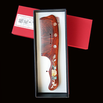 Microconcave yellow sandalwood Artisanal Inlaid Studs Wood Comb Inlaid Color Bay Red Wood Comb Central America Great Red Acid Branches Comb Send Girlfriend Gift