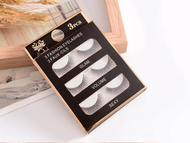 3D giả lông mi tự nhiên thực tế trang điểm nude dày ba cặp mô phỏng khuôn mặt đơn giản gel kích mí mắt